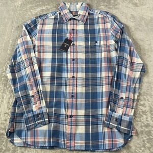 Cremieux‎ Shirt Men Sz Medium Blue Plaid Casual Resort Summer Preppy Long Sleeve